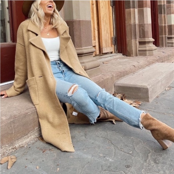 Show Me Your Mumu Melrose Double Breasted Duster Sweater Coat Camel Tan - Picture 2 of 7